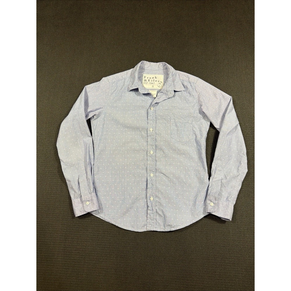 Frank & Eileen Barry Crinkle Button Shirt Small Blue White Star Print